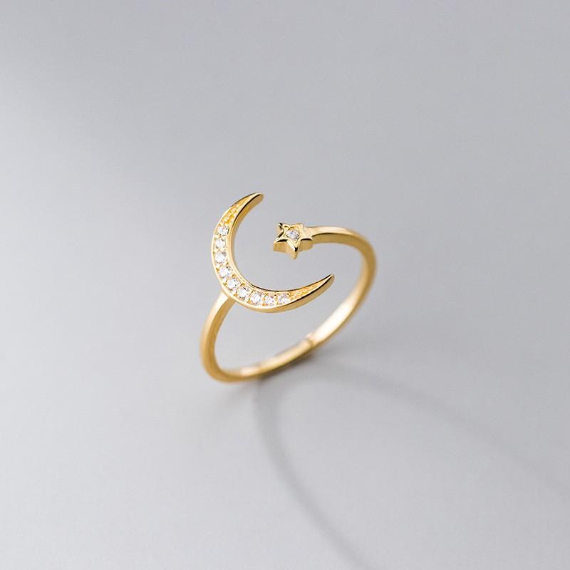 Copper Opening Adjustable Ring Small Fresh Super Fairy Ring Star Moon Minimalist Ring