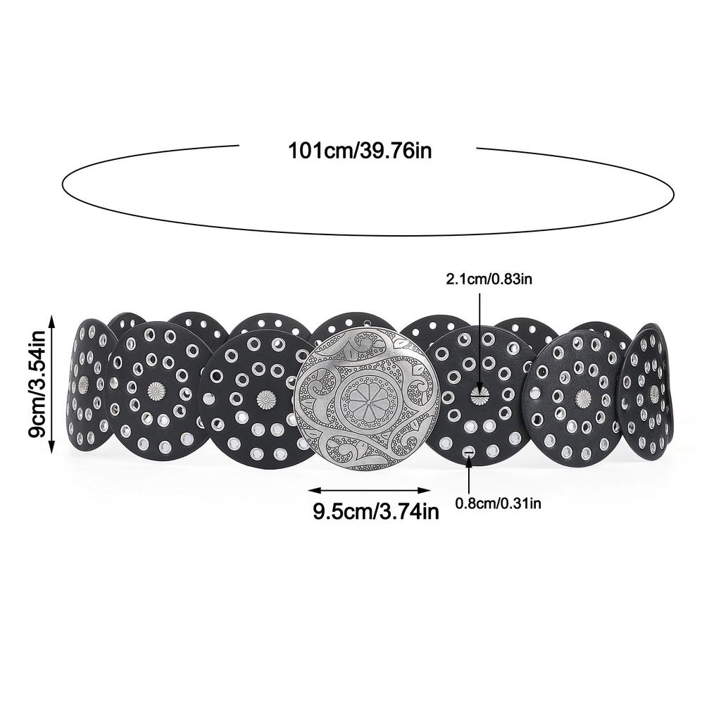 Ремень для дисков в западном стиле Y2K Широкий дисковый ремень Ковбойский широкий дисковый ремень Полый ремень для женщин