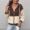 New Autumn and Winter Casual Style Zipper Cardigan, Hooded and Color-blocked Coat for Women