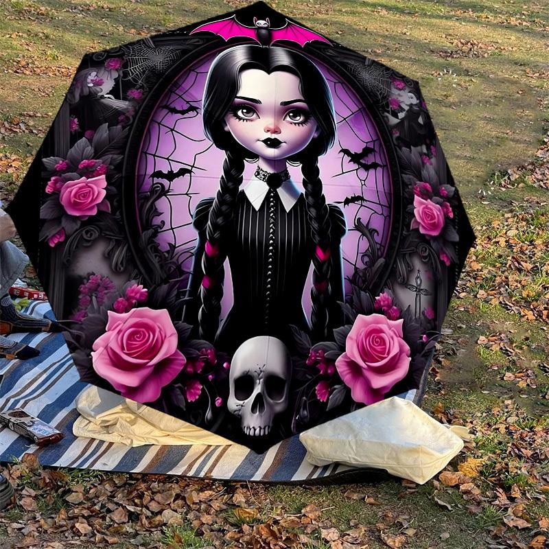 1PC Gothic, Roses Umbrella-8-Rib Reinforced, Automatic Open, Lightweight & Durable, Cute Fashion Accessory for Outdoor-K1308