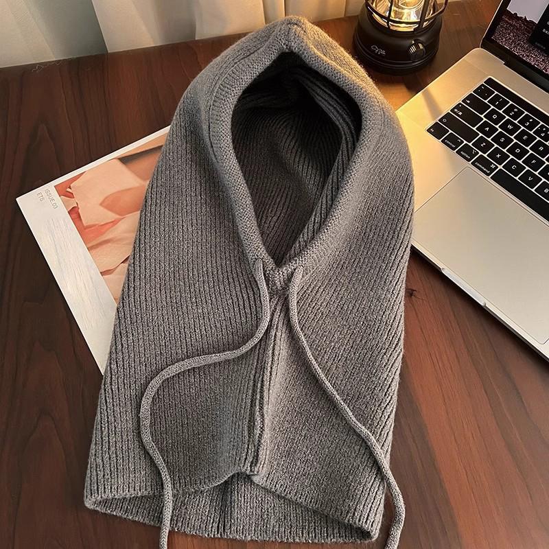 Korean Balaclava Hat Women's Winter Warm Hat Scarf Couple Style Wool Knitted Hat