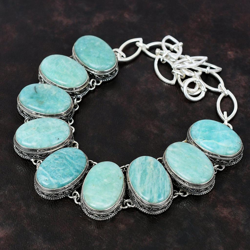 Ожерелье из драгоценного камня амазонита, ожерелье из стерлингового серебра 925 пробы, ювелирные изделия ручной работы, регулируемая цепочка, ожерелье, подарок для мамы, винтажное ожерелье