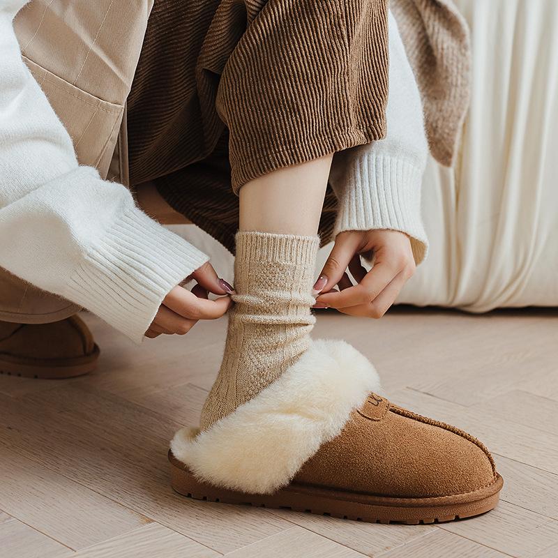 Женские кашемировые носки средней длины - Толстые, теплые, однотонные для осени и зимы