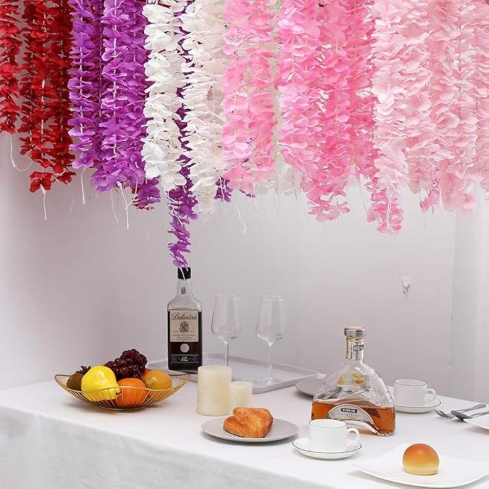 10 Pcs Artificial Flowers Garland 100cm Silk Flowers Fake Wisteria Hanging Flowers Garlands Vine for Party Wedding Garden Decoration