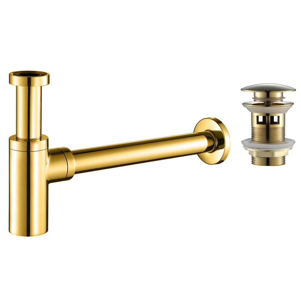 Brass Gold Basin Pop Up Drain Black Sink Siphon Drains With Spillway Spring Type Odor-proof Lower Wall Drain Pipe Drain Waste