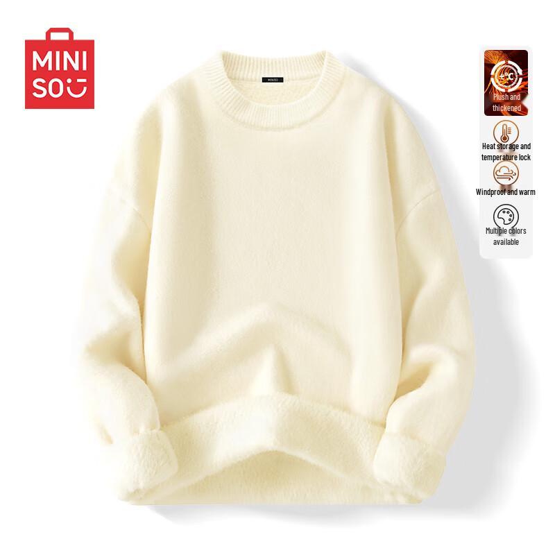 MINISO Мужской вязаный свитер с круглым вырезом и плюшевой подкладкой