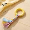 Daily Interactive Play Accessories Dog Tug-of-War Toy Rubber Ring with Braided Cloth Strips Durable Chew Toys Toy for Small to Medium Dogs,