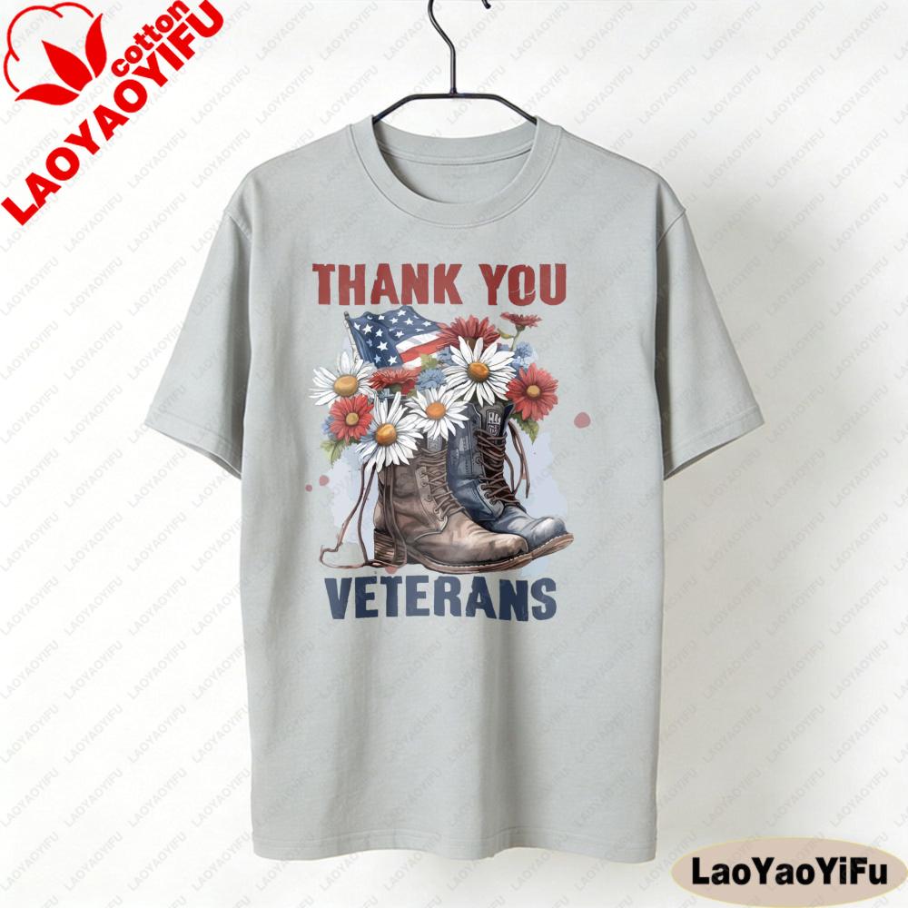 Thank You Veterans Shirt Women Patriotic Tshirt Gift for Military Wife Army Mom Clothes Oversized Oneck Pattern Tops