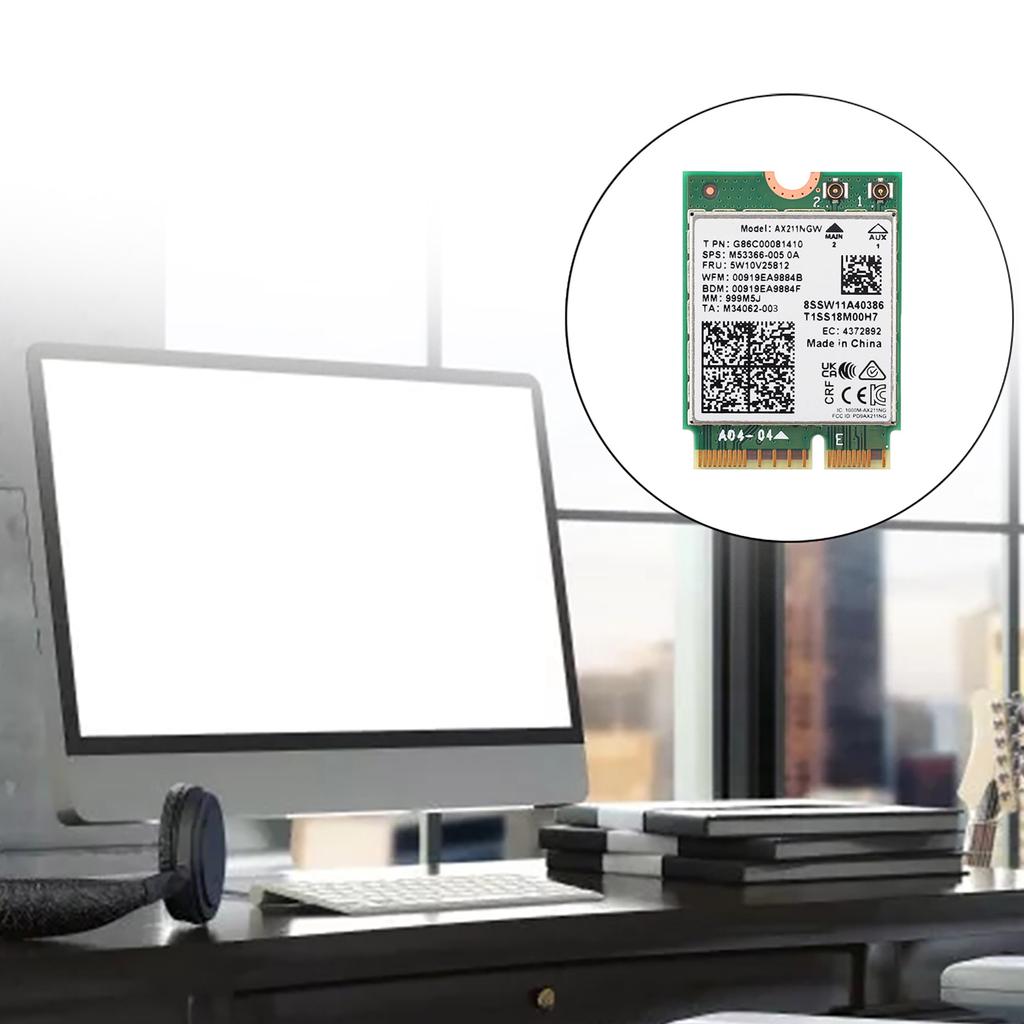 AX211NGW WiFi 6E Network Card BT5.3 Wireless Adapter Wi-Fi 6E 2 Antennas Tri-Band 2.4G/5G/6G 5374Mbps 802.11AX CNVio2
