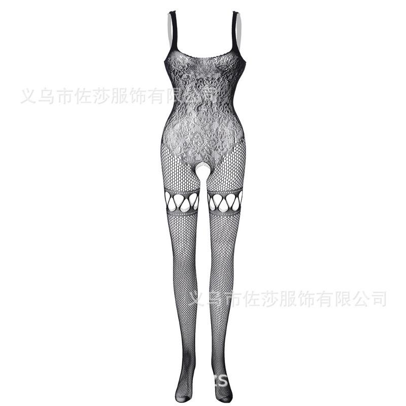 Sexy Underwear Sexy See-through Socks One-piece Stockings Women's Open Crotch Suspenders Hollow Fishing Nets Temptation One-piece Mesh