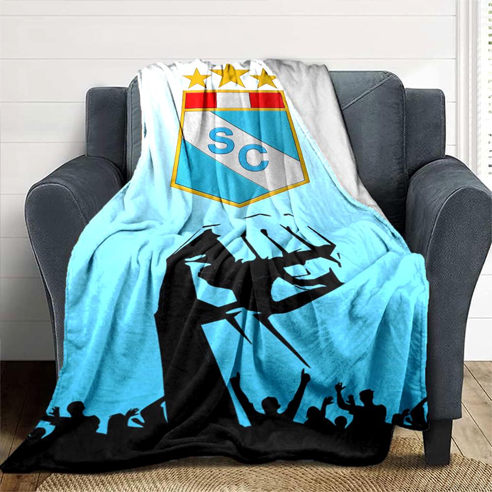 Sporting Cristal Football Club Badge Fan Silhouette Print Flannel Blanket Soft Warm Throw Blanket for Sofa Bed Living Room