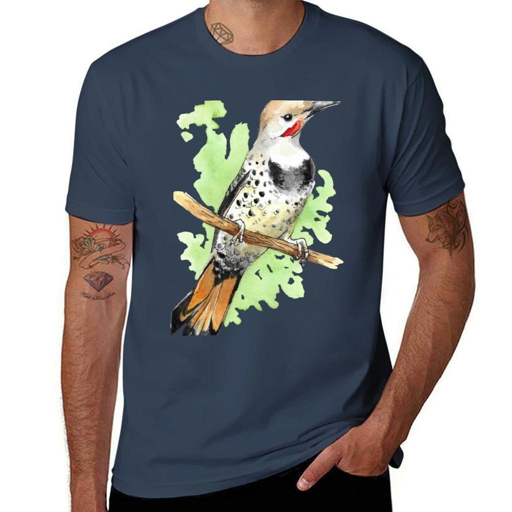 Watercolor Northern Flicker Woodpecker Tshirt Construction Work Tee Shirt
