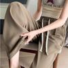 Summer 2024 Women's High Waist Versatile Wide-Leg Suit Pants with Drawstring, Size 145 Slimming