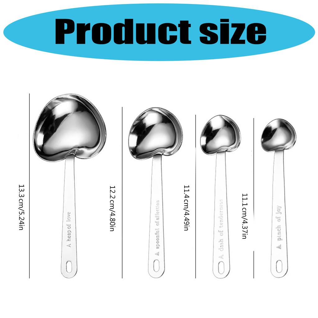 Упаковка из 4 мерных ложек в форме сердца. Набор мерных ложек для кофе в форме сердца, идеально подходящий для памятных свадебных сувениров.