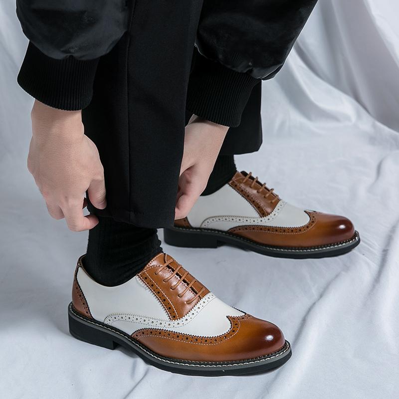 Fashion Brand Men Leather Casual Business Shoes New Lace Up Wearable Anti Slip Formal Office Work Shoes Men Party Wedding Oxford Shoes