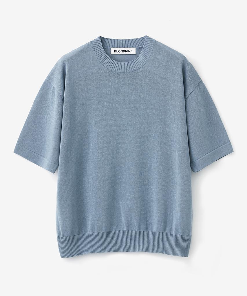 BLOND9 Cool Essential Round Neck Short Sleeve Knit_Blue Gray