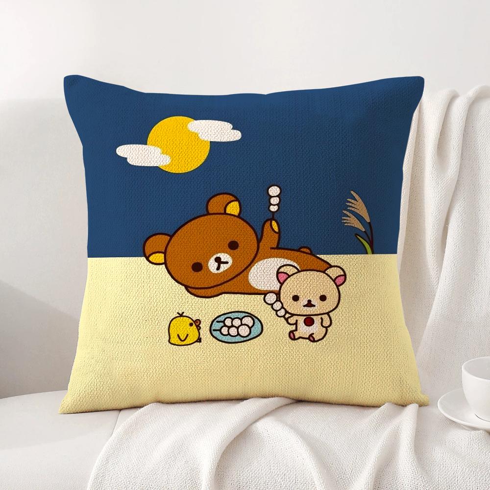 Мультяшная наволочка R-Rilakkuma Летняя прохлада Льняная ткань Двусторонняя печать Наволочка Диван Домашний декор Подарок