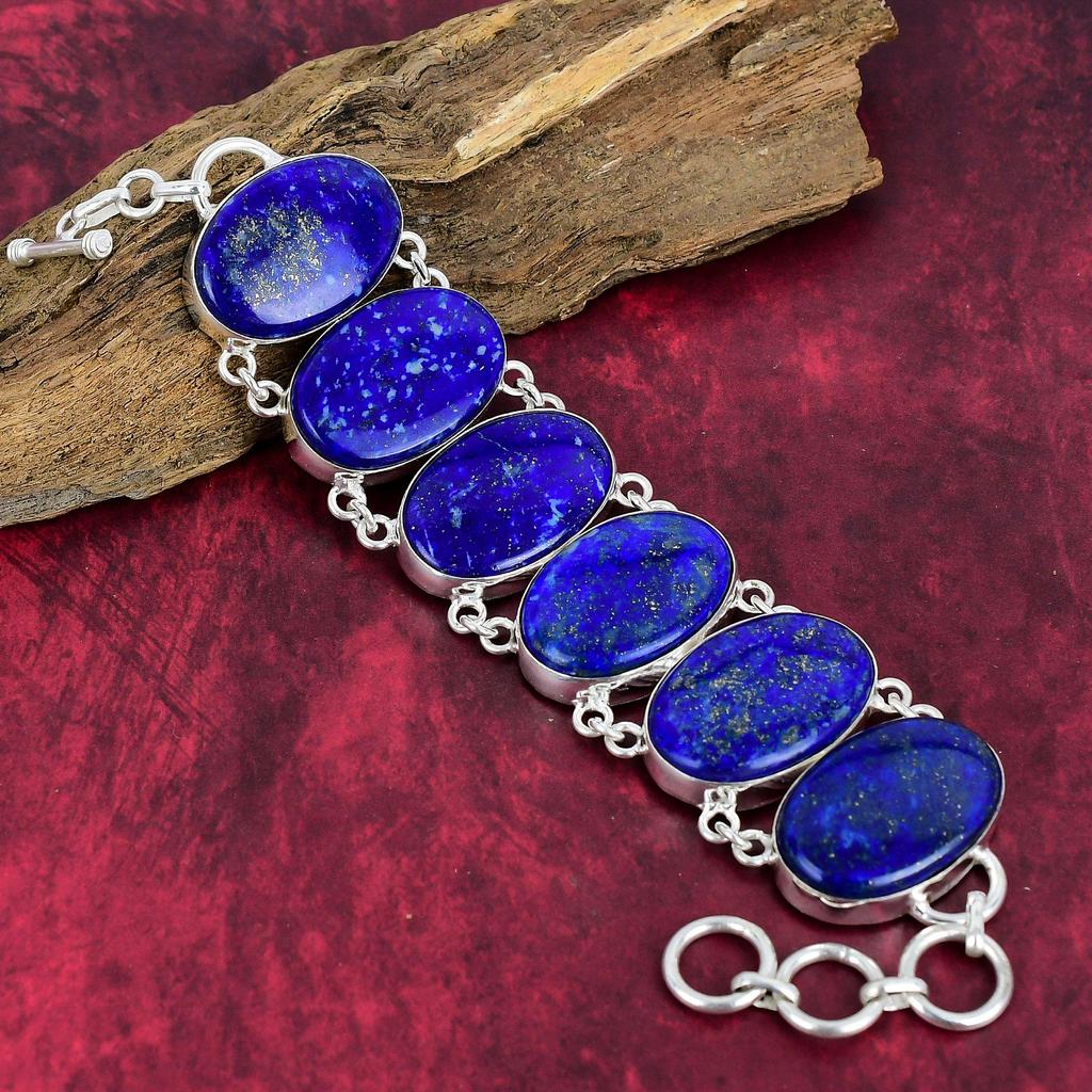 Lapis Lazuli Gemstone Jewelry, 925 Solid Sterling Silver Bracelet&necklace Jewelry Set For Her, Gorgeous Handmade Big Silver Set For Women