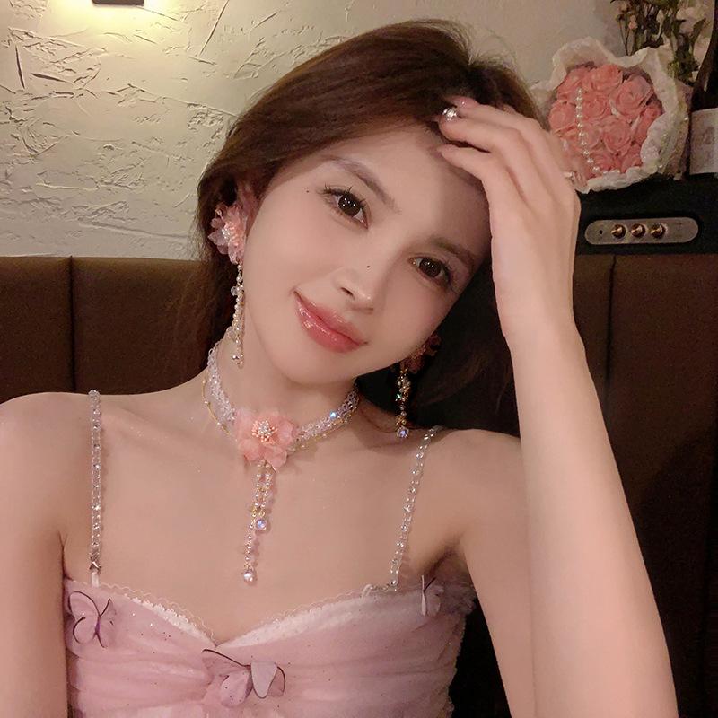Dream Soft _ Ожерелье с розовым цветком Женская новая жемчужная цепочка на ключицу Премиальные преувеличенные аксессуары