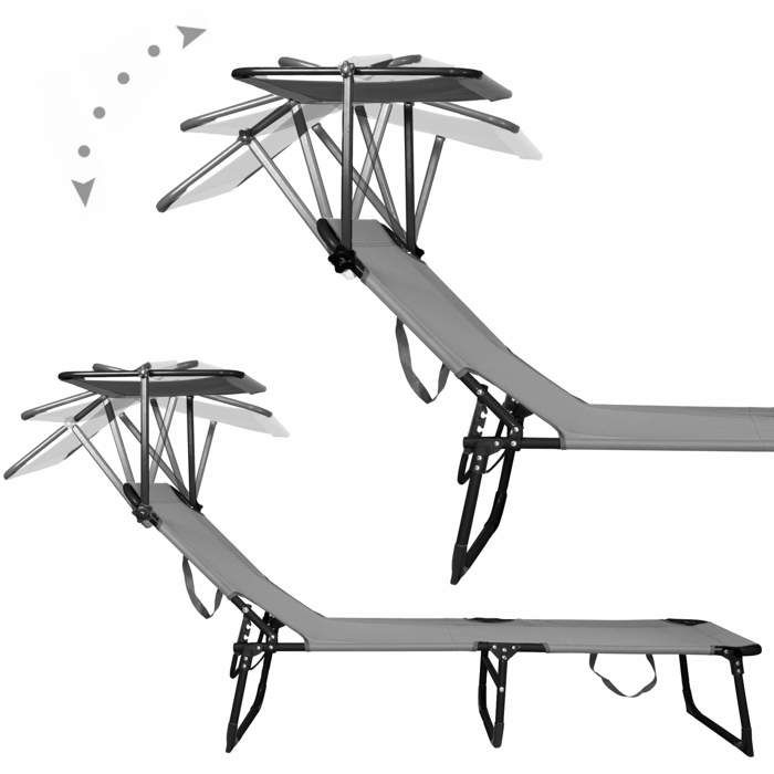 Chaise longue de jardin Fauteuil d'été avec pare-soleil Chaise longue de plage pliante 57 x 188 cm avec poignées de transport