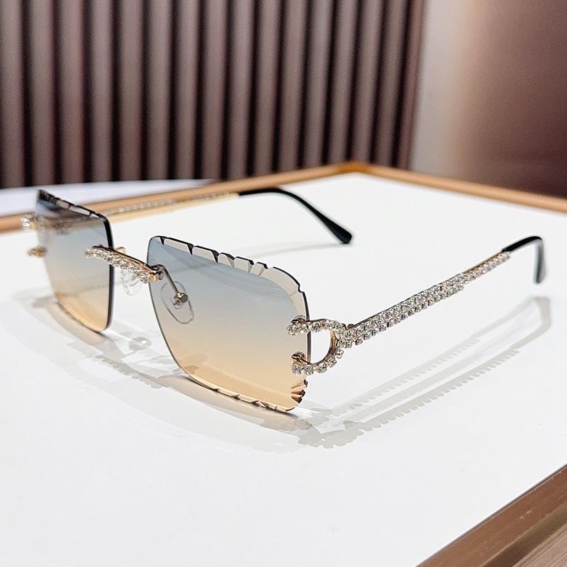 Personalized diamond-encrusted frameless high-value sunglasses ins high-end anti-light glasses Internet celebrity street photography fashion sun