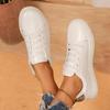 Fashion Casual Solid White Lace Up Flat Skate Shoes Women 2025 Autumn Fashion Silver Splicing Round Toe Sneakers Comfort Non Slip Shoes
