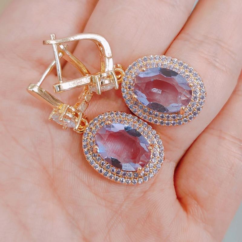 Роскошные фиолетовые овальные серьги-капли для женщин, новинка 2023 года, модные серьги с цирконом золотого цвета, свадебные украшения, аксессуары