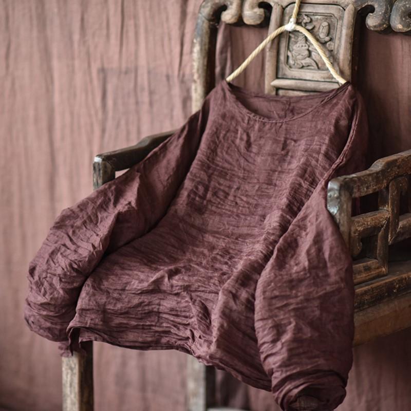 Johnature Женские винтажные футболки с длинным рукавом и круглым вырезом Ramie, весенние однотонные футболки, свободные повседневные футболки высокого качества