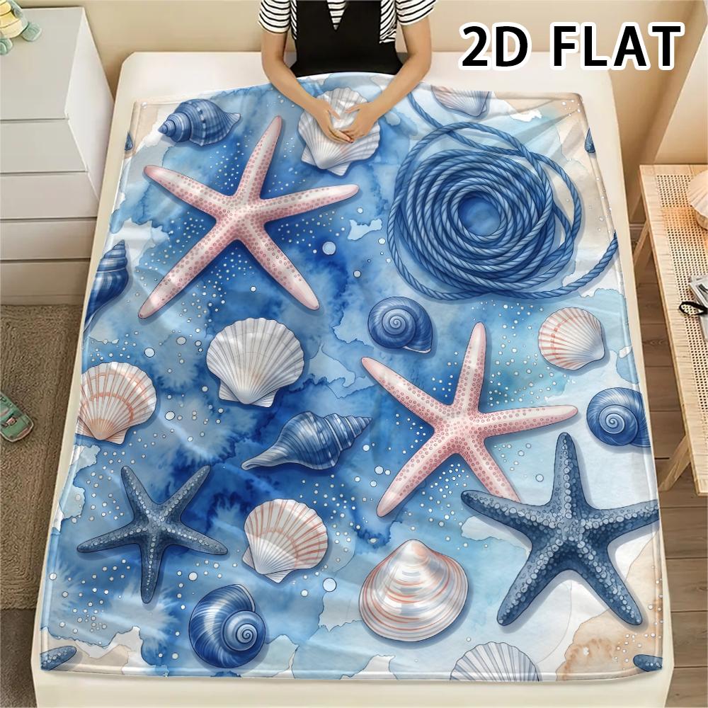 1Pc 2D FLAT Shorebird Shell Print Flannel Blanket,High quality Comfortable for All Seasons,Home Decor,Warmth and Comfort,Perfect for Christmas Gifts