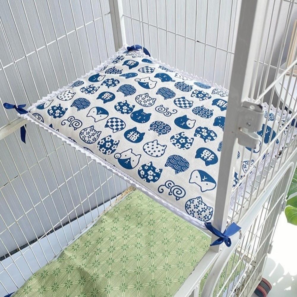 Double Sided Cat Cage Platform Mat Cartoon Pattern Adjustable Pet Cage Hammock Strap Up Style Comfortable Pet Hammock Bed