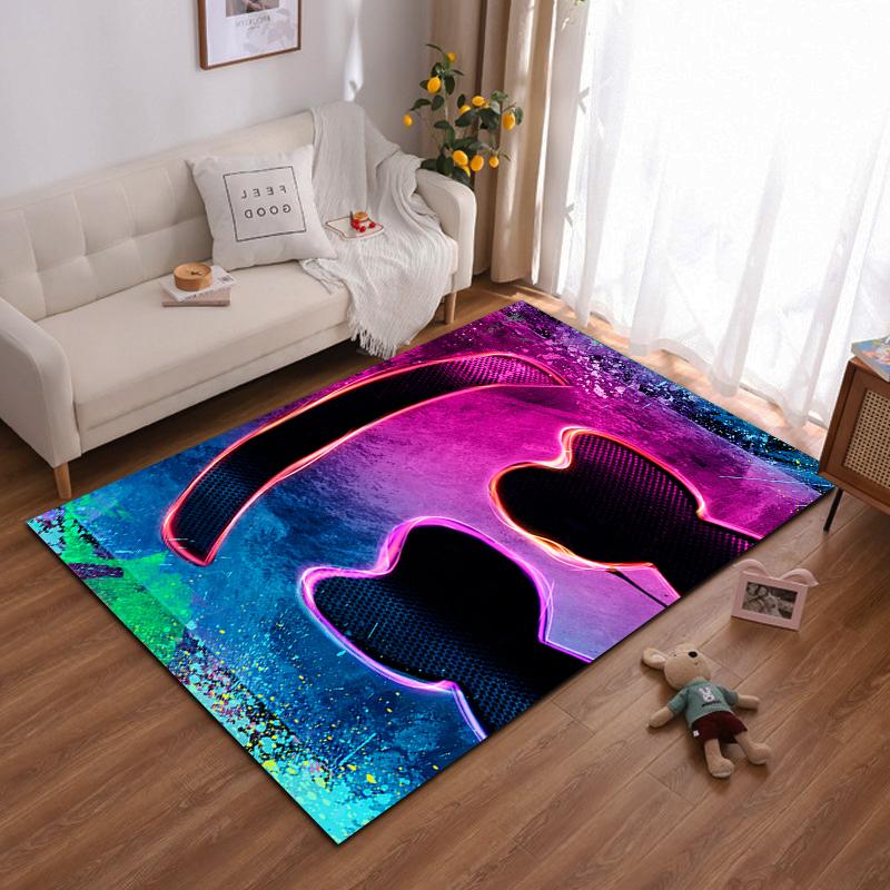 Neon Smiling Face on Abstract Colorful Background Non-slip rug suitable for living room and bedroom sofas.