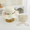 Children's Straw Hat Set with Shoulder Straps Cute Flower Hat and Tote Bag, Girls Baby 2 Pieces Children's Sun Protection Accessories
