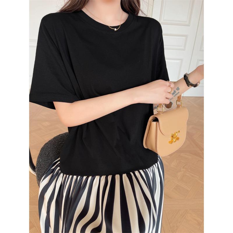 Женская мода лето весна полосатый принт короткий рукав О-образный вырез свободная талия повседневные платья