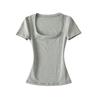 U-neck ant waist short-sleeved T-shirt women's summer new American Spice Girl style solid color slim-fitting bottoming top