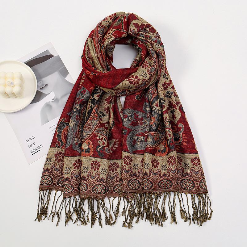 Light Luxury Imitation Cashmere Jacquard Shawl Women'S Autumn And Winter Cape Dual-Purpose Scarf, High-End Business Gifts