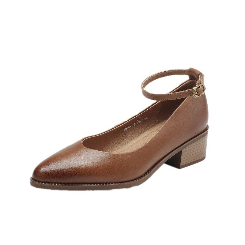 Krazing Pot Летняя обувь на высоком толстом каблуке из овчины с острым носком, женские неглубокие туфли Мэри Джейн с ремешками на щиколотке