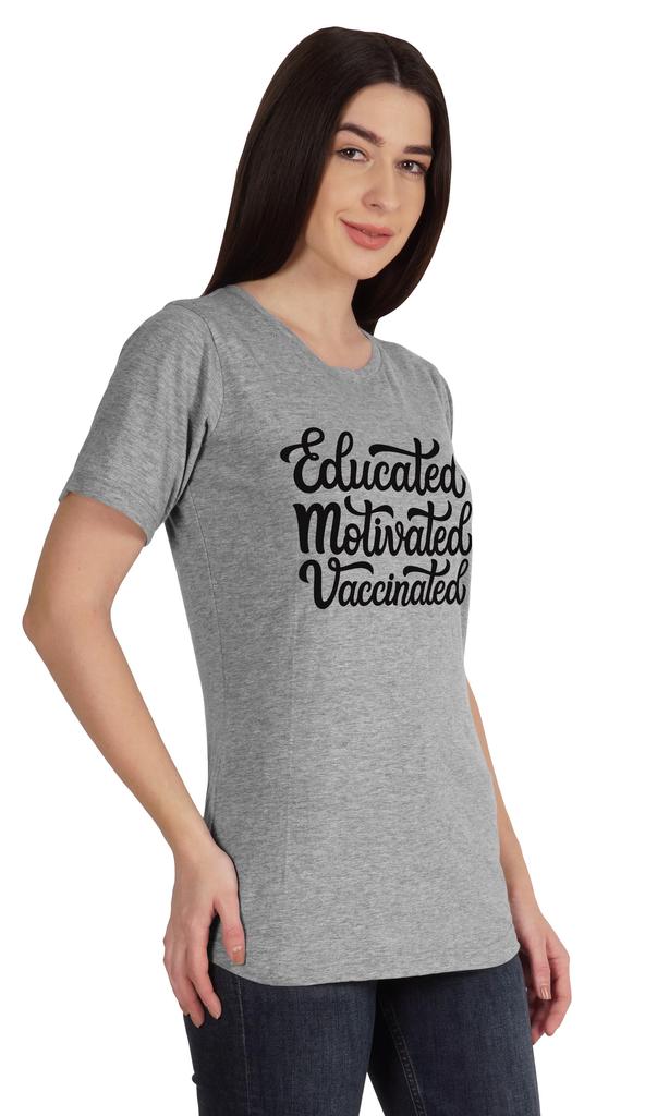 Inkmeso Educated Motivated Vaccinated Funny Pro Vaccine Crew Neck T-shirt For
