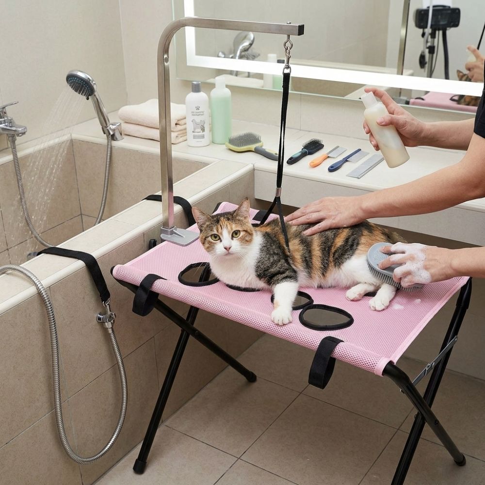 Folding Pet Grooming Hammock Quick Drying Cat Bathing Rack Pet Washing Station Grooming Supplies