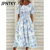 JPNTKY Women's Fashion Summer Spring Floral Print Short Sleeve O-Neck Casual Dresses