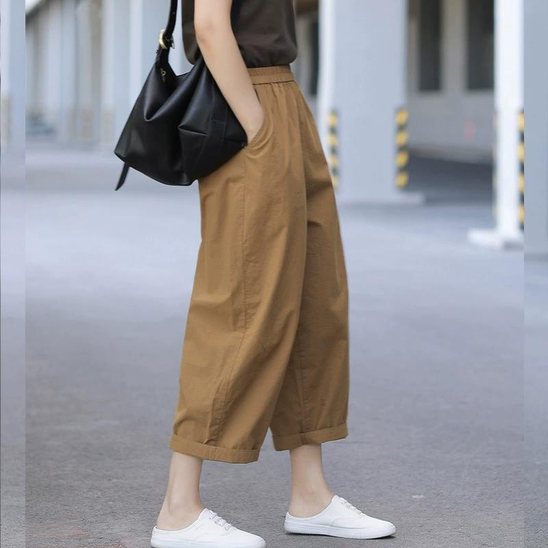 Женские повседневные широкие брюки, летние, винтажный стиль, однотонные, свободные, удобные, женские брюки длиной до щиколотки