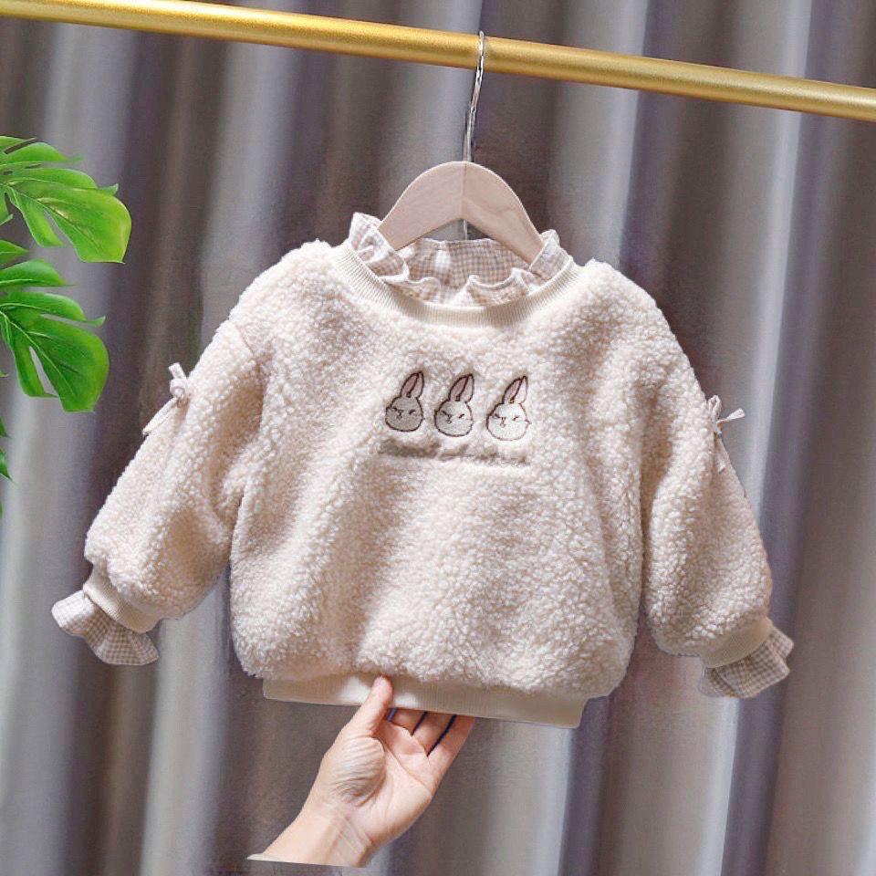 Girls' Fleece-Lined Sweatshirt - Korean Style Lambswool Pullover for Autumn/Winter 2025