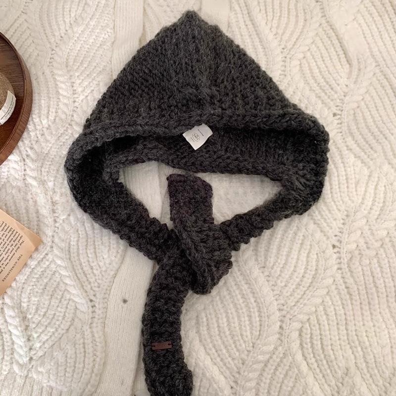 Solid color handmade knitted hat Children's simple and versatile face Small cold and warm fashionable balaclava hat
