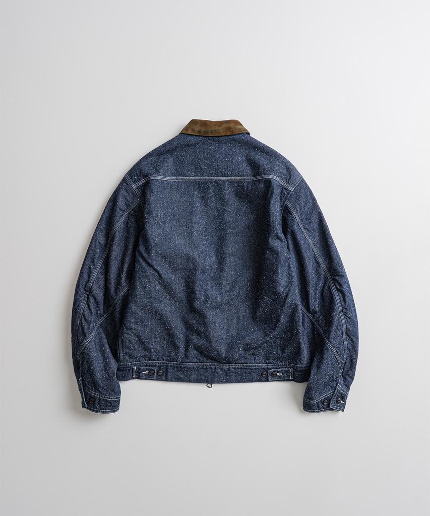 BEHEAVYER Washed Leather Collar Sports Jacket Denim Washed