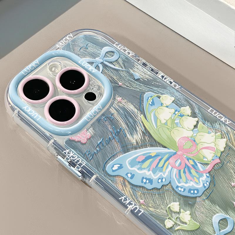 Блестящая бабочка подходит для Apple 16promax кремовый перо мультфильм мобильный телефон чехол Iphone13 милый 14/15