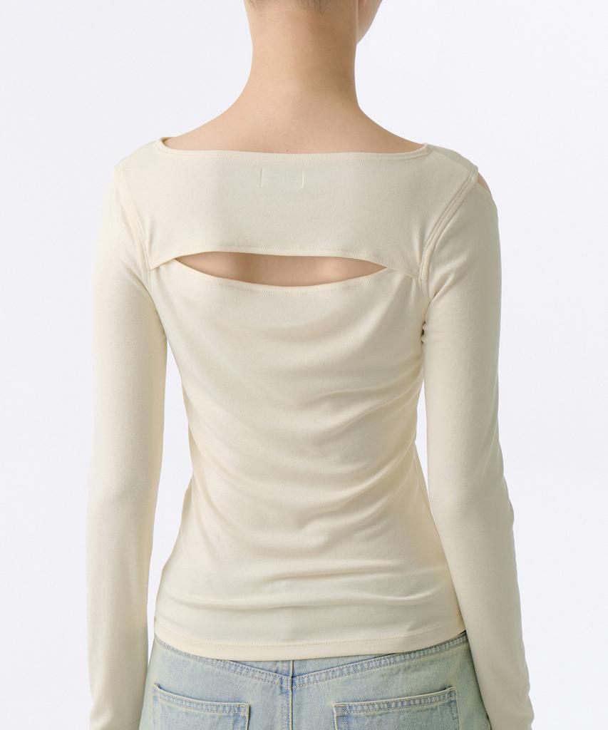 MUSINSA STANDARD WOMAN Women'S Rt Slim Cut-Out Long Sleeve T-Shirt [Egret]