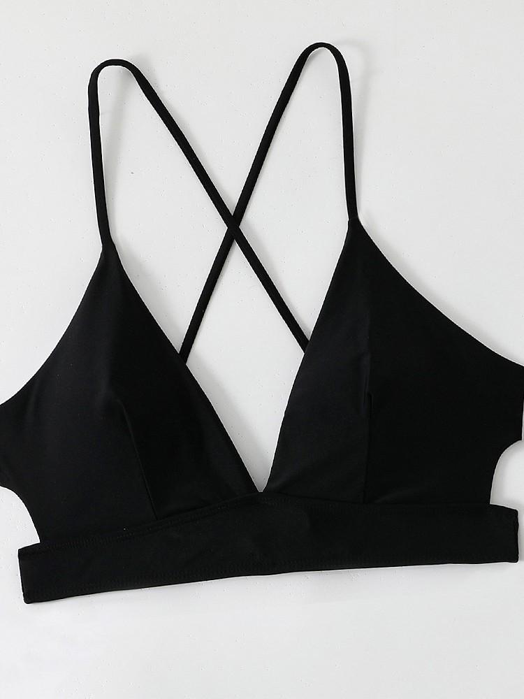 Черно-розовый топ-бикини с перекрещивающимися бретелями - Сексуальный спортивный топ-майка на завязках