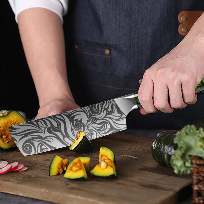 10 шт., нож шеф-повара с дамасским узором, нож для обвалки, нож для нарезки хлеба, универсальный набор японских ножей