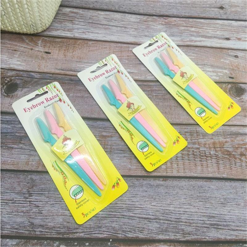 Нож для стрижки бровей из нержавеющей стали, ручка предотвращающая скольжение, разные цвета, набор триммеров для бровей 3 шт.