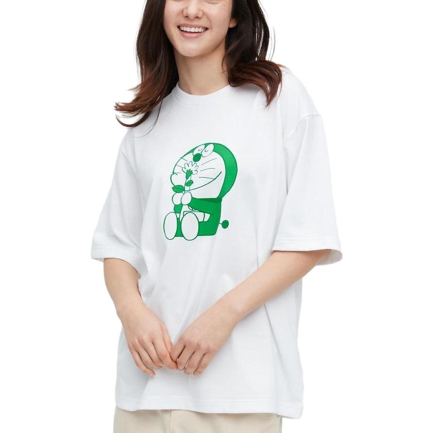 Uniqlo X Doraemon Коллаборация SS23 Футболка с коротким рукавом С принтом Дораэмона на груди Унисекс Топы Белый 461096-00