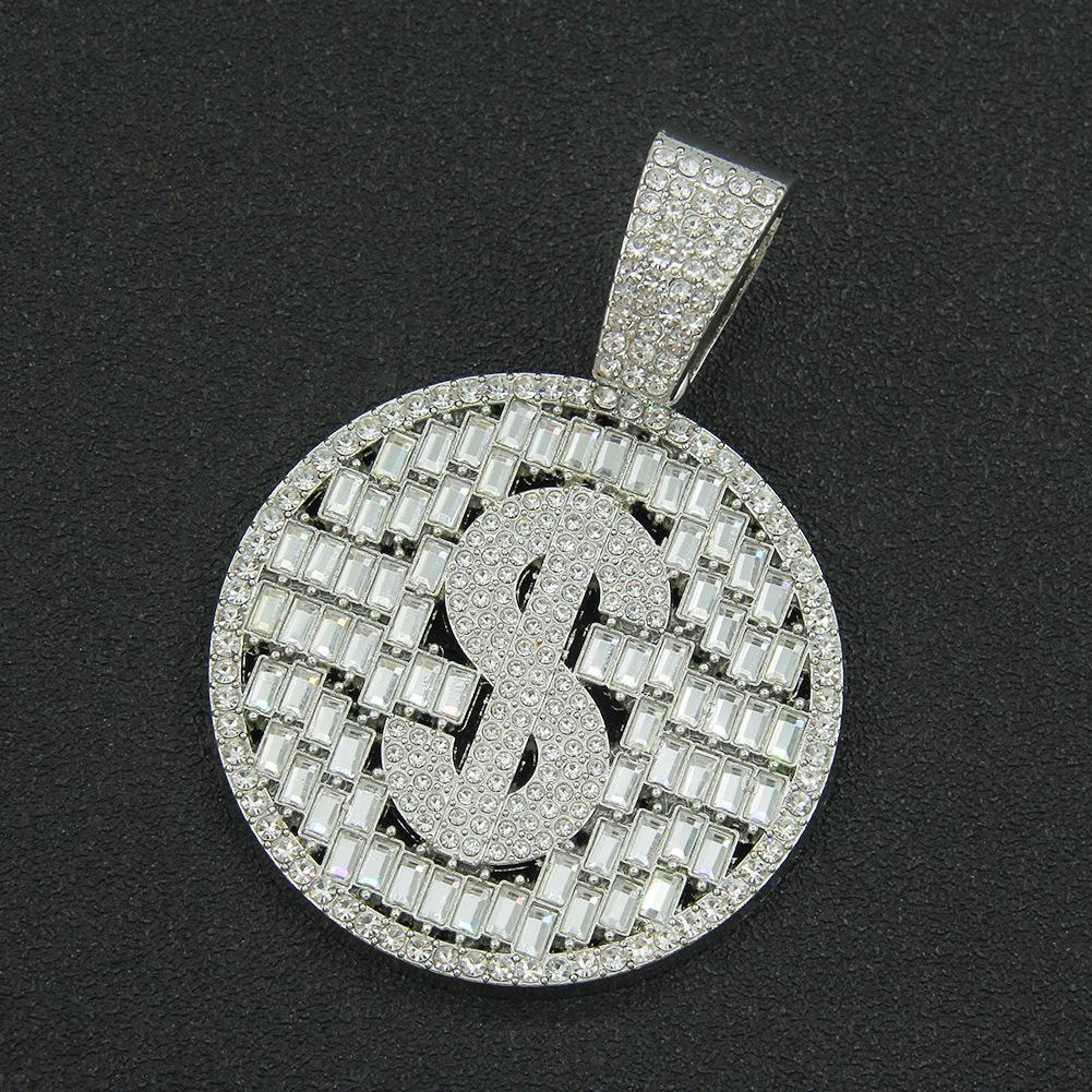 Dollar Round Brand Hollowed Out Pendant Cuban Chain Necklace Men's Cool Overbearing Exaggerated Accessories